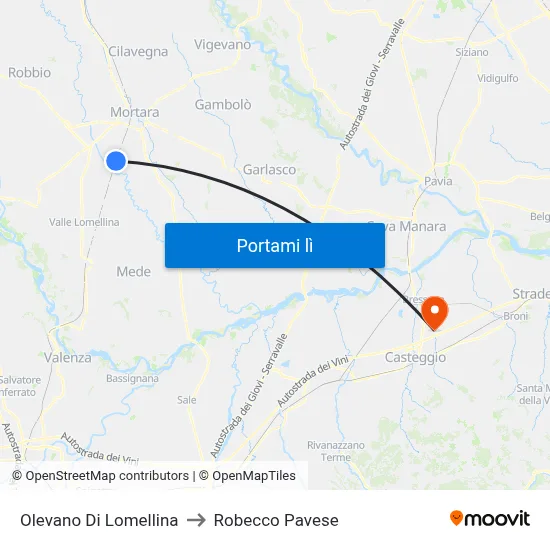 Olevano Di Lomellina to Robecco Pavese map