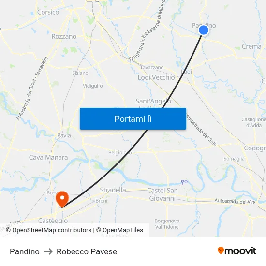 Pandino to Robecco Pavese map