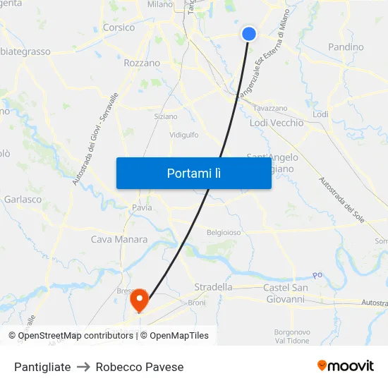 Pantigliate to Robecco Pavese map