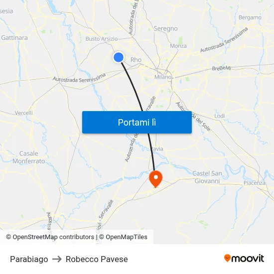 Parabiago to Robecco Pavese map