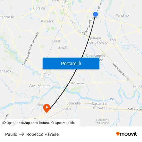 Paullo to Robecco Pavese map