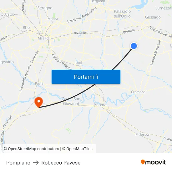 Pompiano to Robecco Pavese map