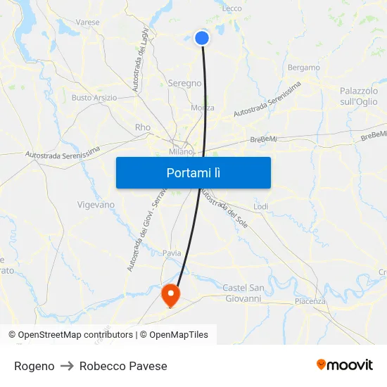 Rogeno to Robecco Pavese map