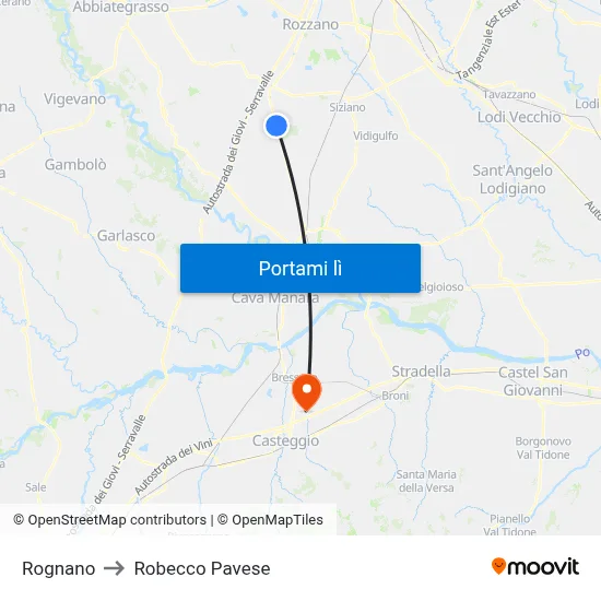Rognano to Robecco Pavese map