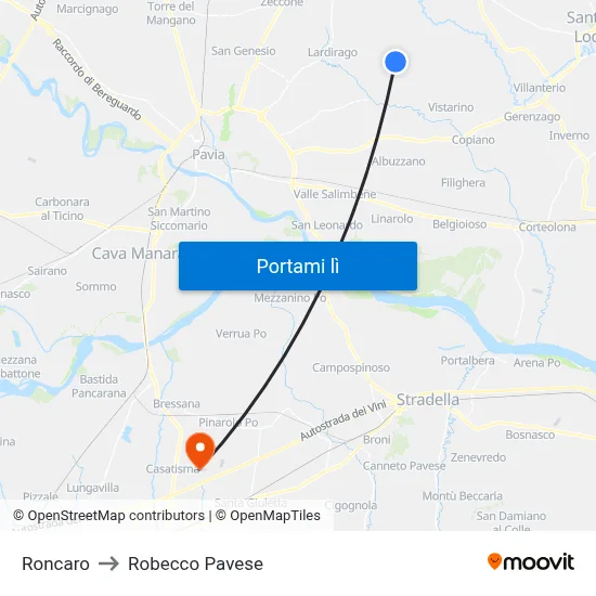 Roncaro to Robecco Pavese map