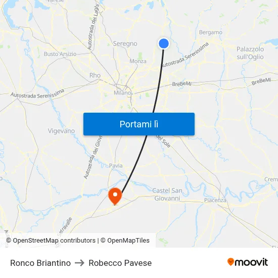 Ronco Briantino to Robecco Pavese map