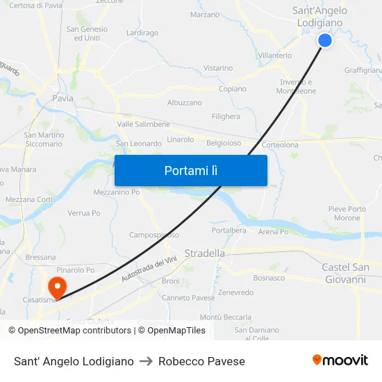 Sant' Angelo Lodigiano to Robecco Pavese map