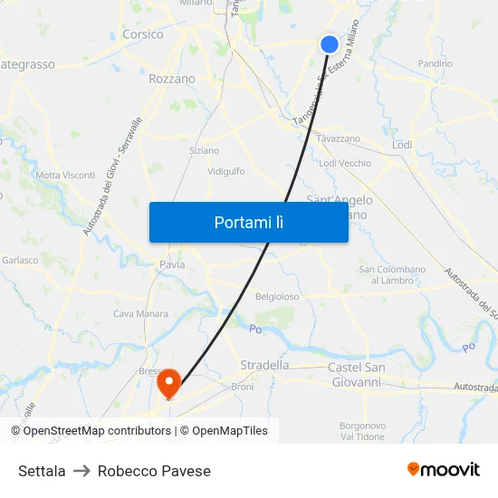 Settala to Robecco Pavese map