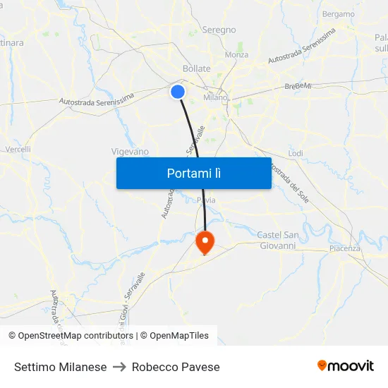 Settimo Milanese to Robecco Pavese map