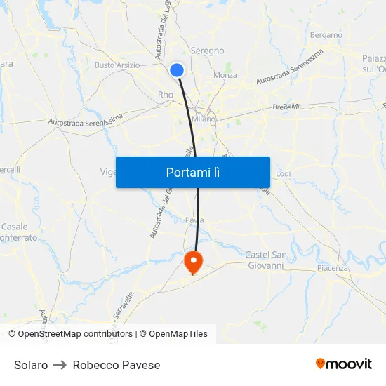 Solaro to Robecco Pavese map