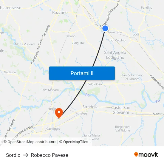 Sordio to Robecco Pavese map