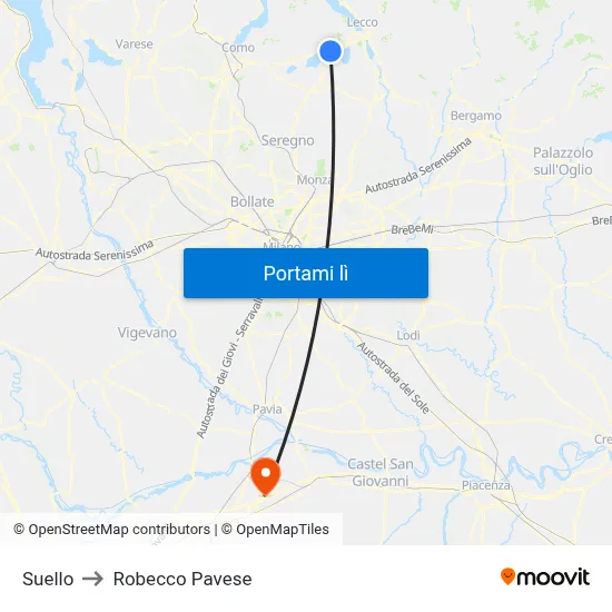 Suello to Robecco Pavese map