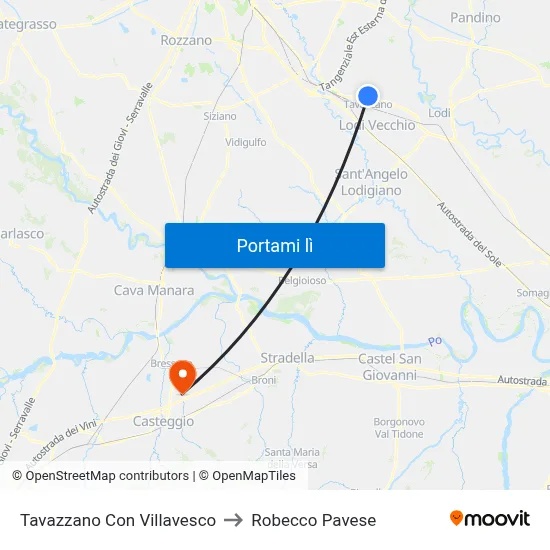 Tavazzano Con Villavesco to Robecco Pavese map