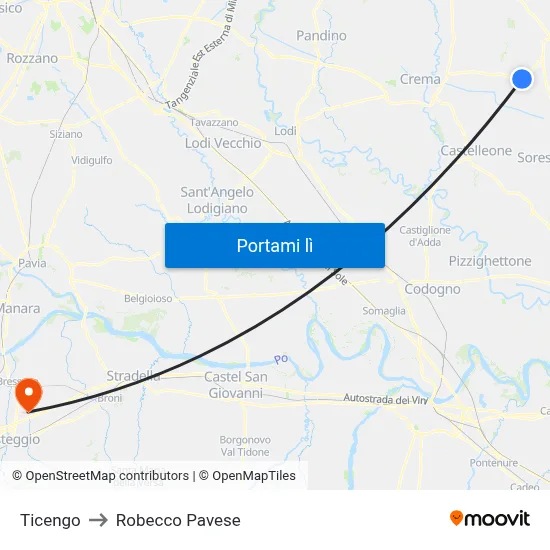 Ticengo to Robecco Pavese map