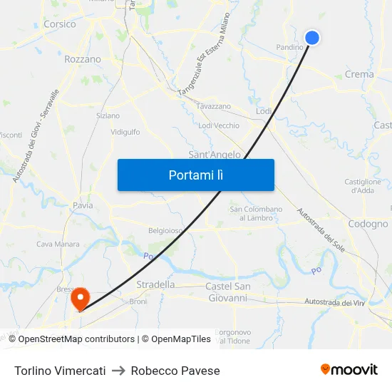 Torlino Vimercati to Robecco Pavese map