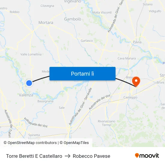 Torre Beretti E Castellaro to Robecco Pavese map
