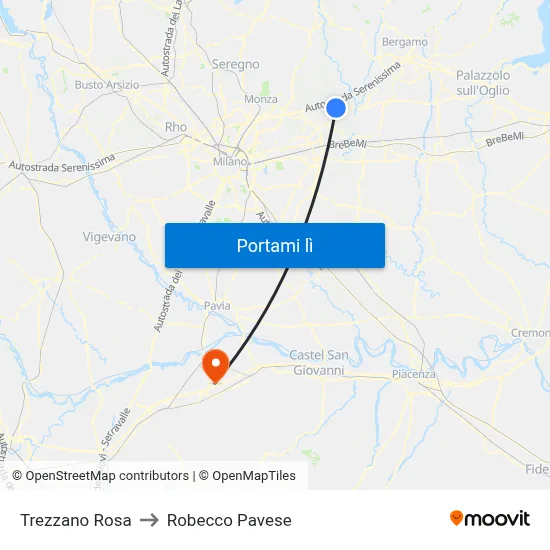 Trezzano Rosa to Robecco Pavese map