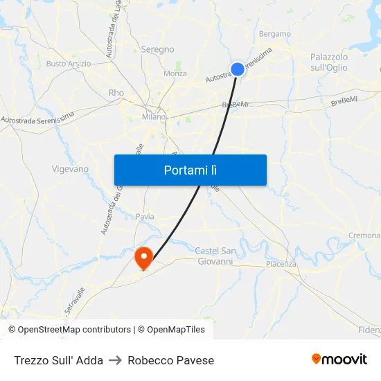 Trezzo Sull' Adda to Robecco Pavese map