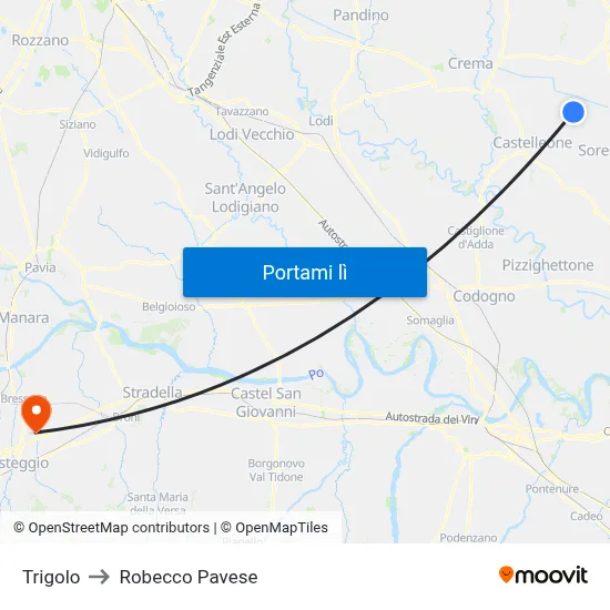 Trigolo to Robecco Pavese map