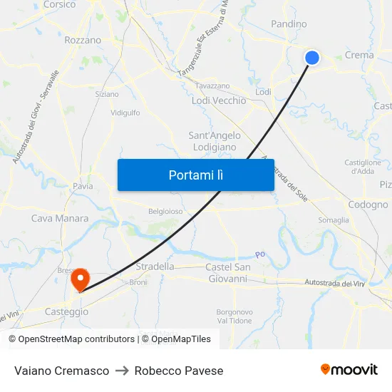 Vaiano Cremasco to Robecco Pavese map