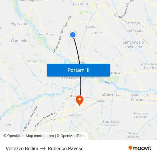 Vellezzo Bellini to Robecco Pavese map