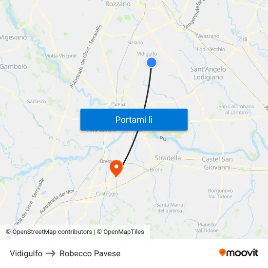 Vidigulfo to Robecco Pavese map