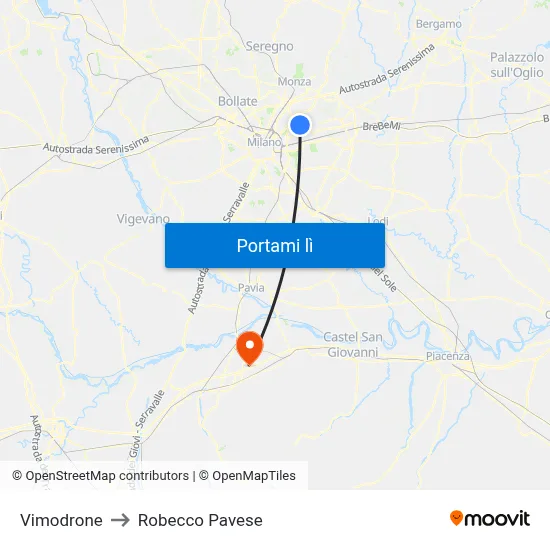 Vimodrone to Robecco Pavese map