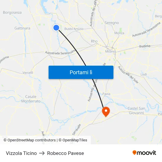 Vizzola Ticino to Robecco Pavese map