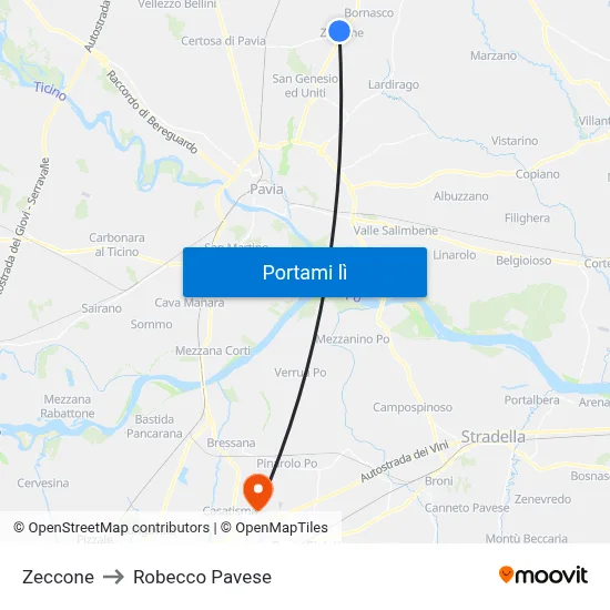 Zeccone to Robecco Pavese map