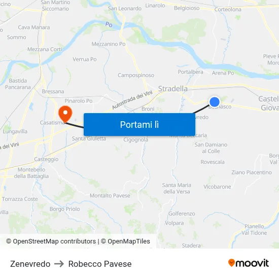 Zenevredo to Robecco Pavese map
