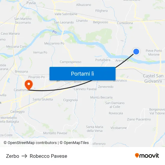Zerbo to Robecco Pavese map