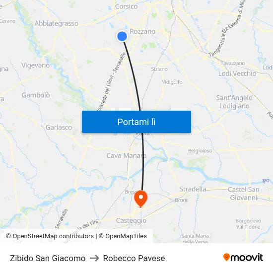 Zibido San Giacomo to Robecco Pavese map