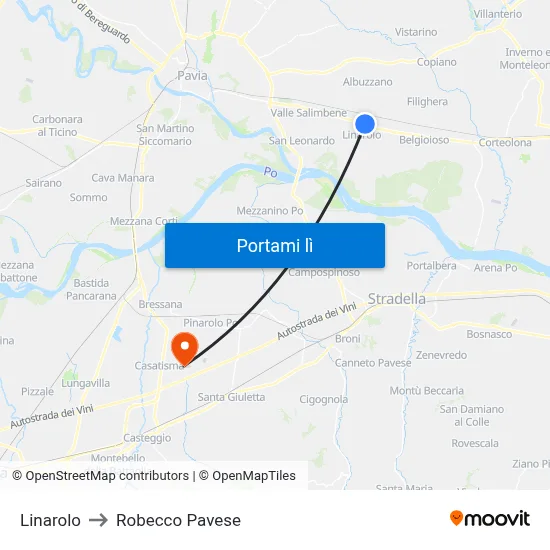 Linarolo to Robecco Pavese map