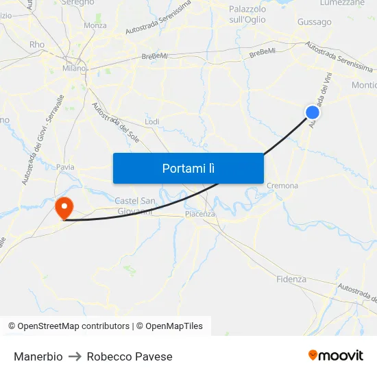 Manerbio to Robecco Pavese map