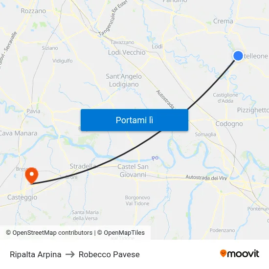 Ripalta Arpina to Robecco Pavese map