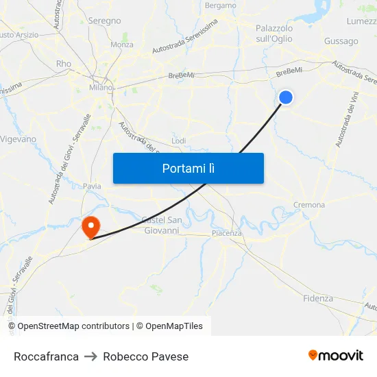 Roccafranca to Robecco Pavese map