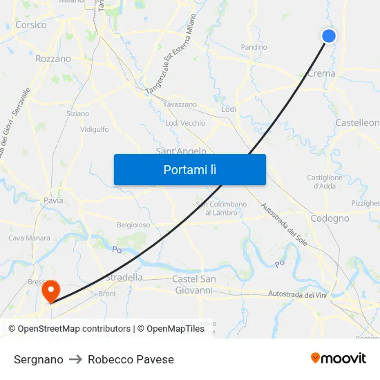 Sergnano to Robecco Pavese map