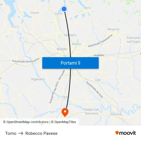 Torno to Robecco Pavese map
