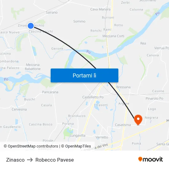 Zinasco to Robecco Pavese map