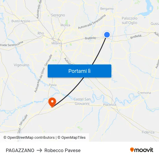 PAGAZZANO to Robecco Pavese map