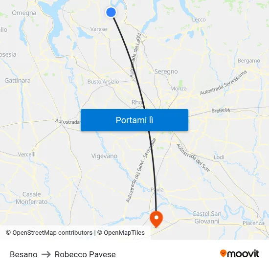Besano to Robecco Pavese map
