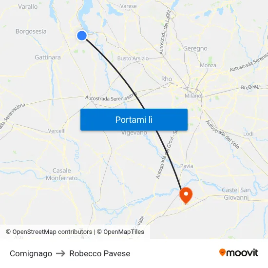 Comignago to Robecco Pavese map