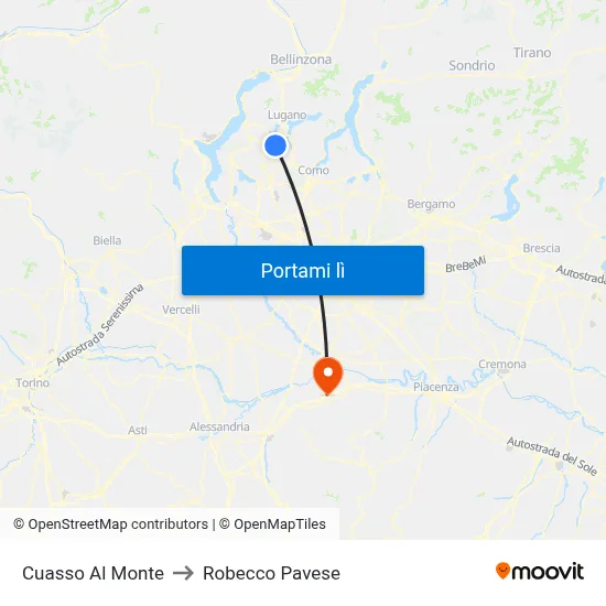 Cuasso Al Monte to Robecco Pavese map