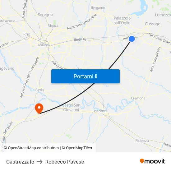 Castrezzato to Robecco Pavese map