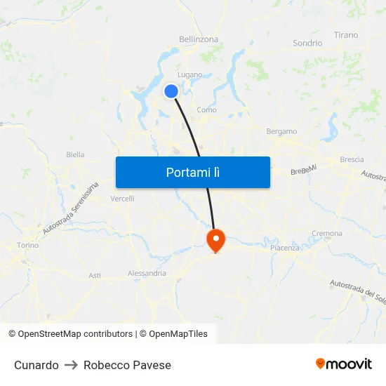 Cunardo to Robecco Pavese map