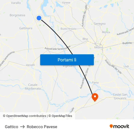 Gattico to Robecco Pavese map