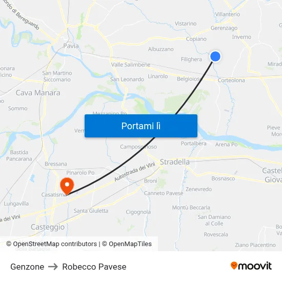 Genzone to Robecco Pavese map
