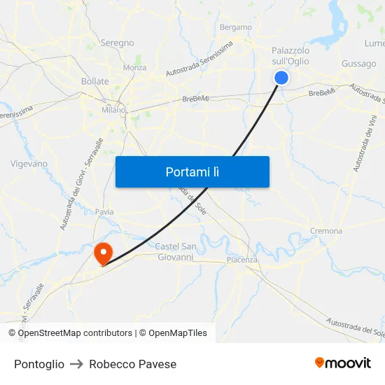 Pontoglio to Robecco Pavese map