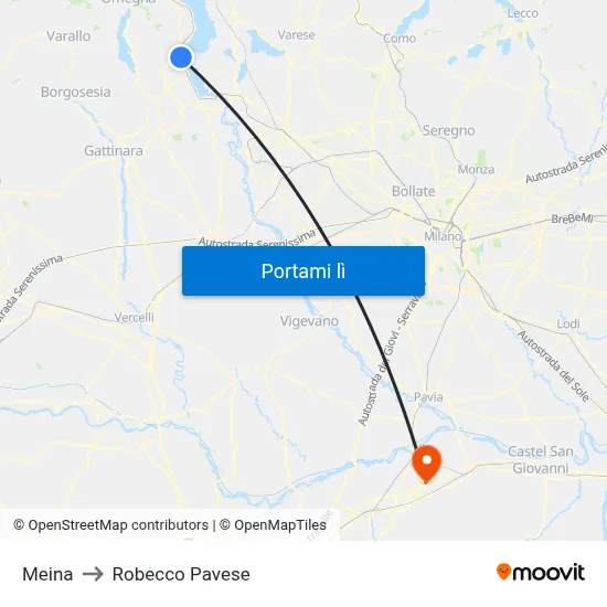 Meina to Robecco Pavese map