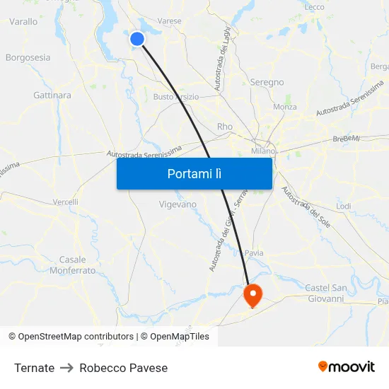 Ternate to Robecco Pavese map